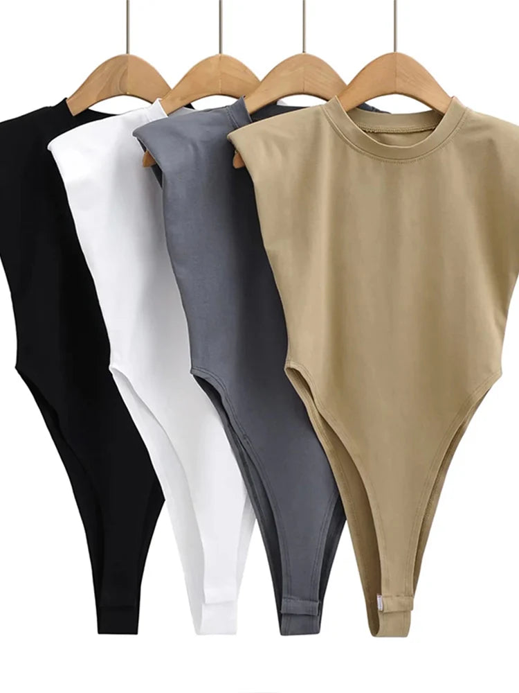 Bodycon bodysuit padded shoulder