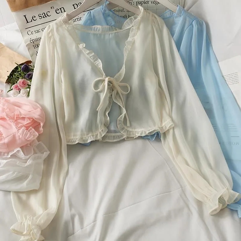 Casual Lace Bow Summer Blouse